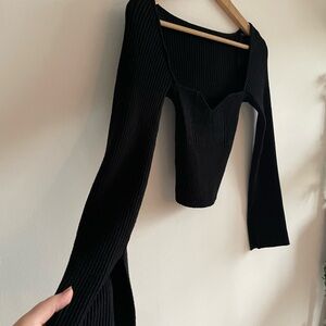 Black Sweetheart Bell Sleeve Ribbed Crop Dark Romance Whimsigoth Victorian Top